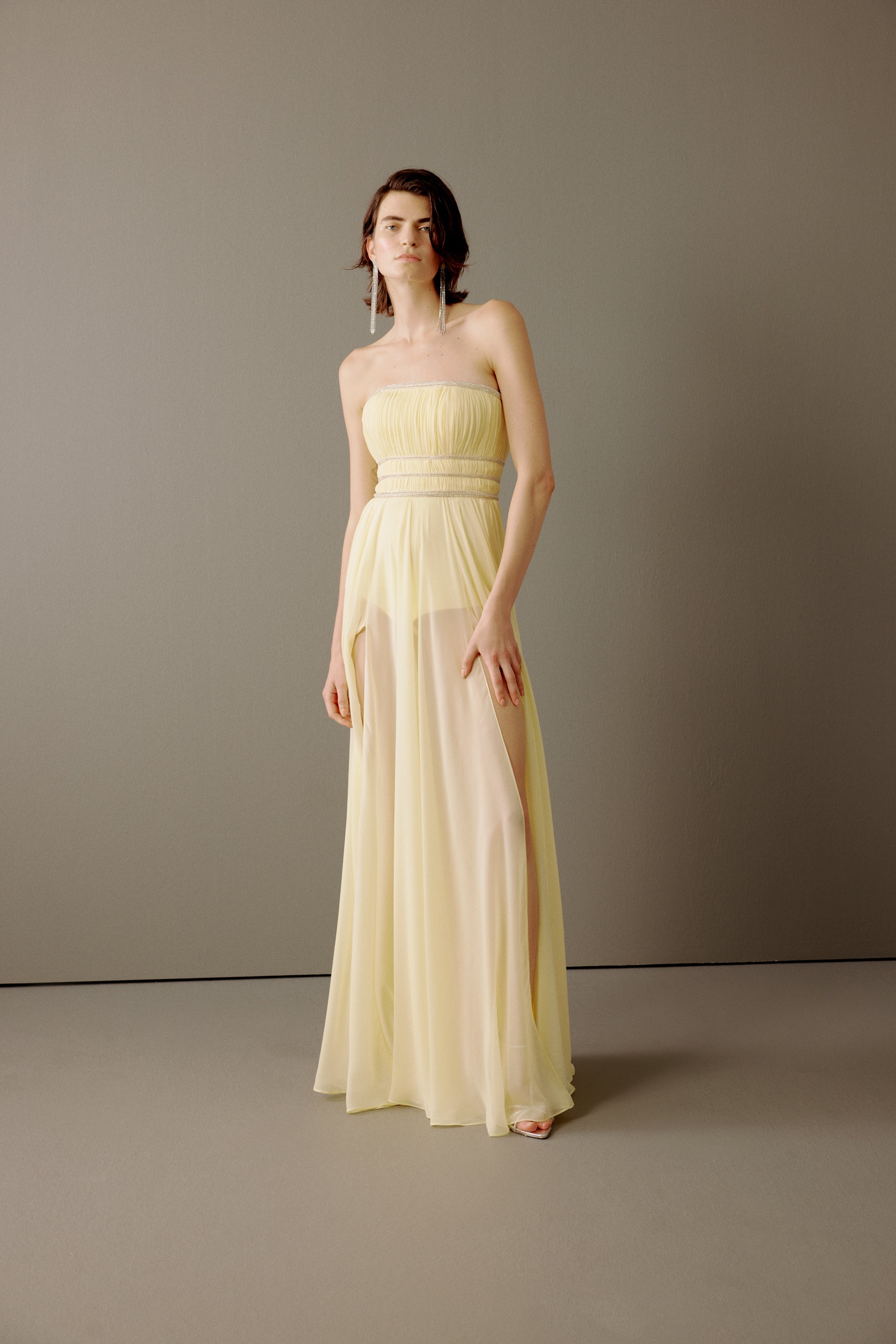 Deep Slit Long Dress With Shiney Accs. Dilek Hanif