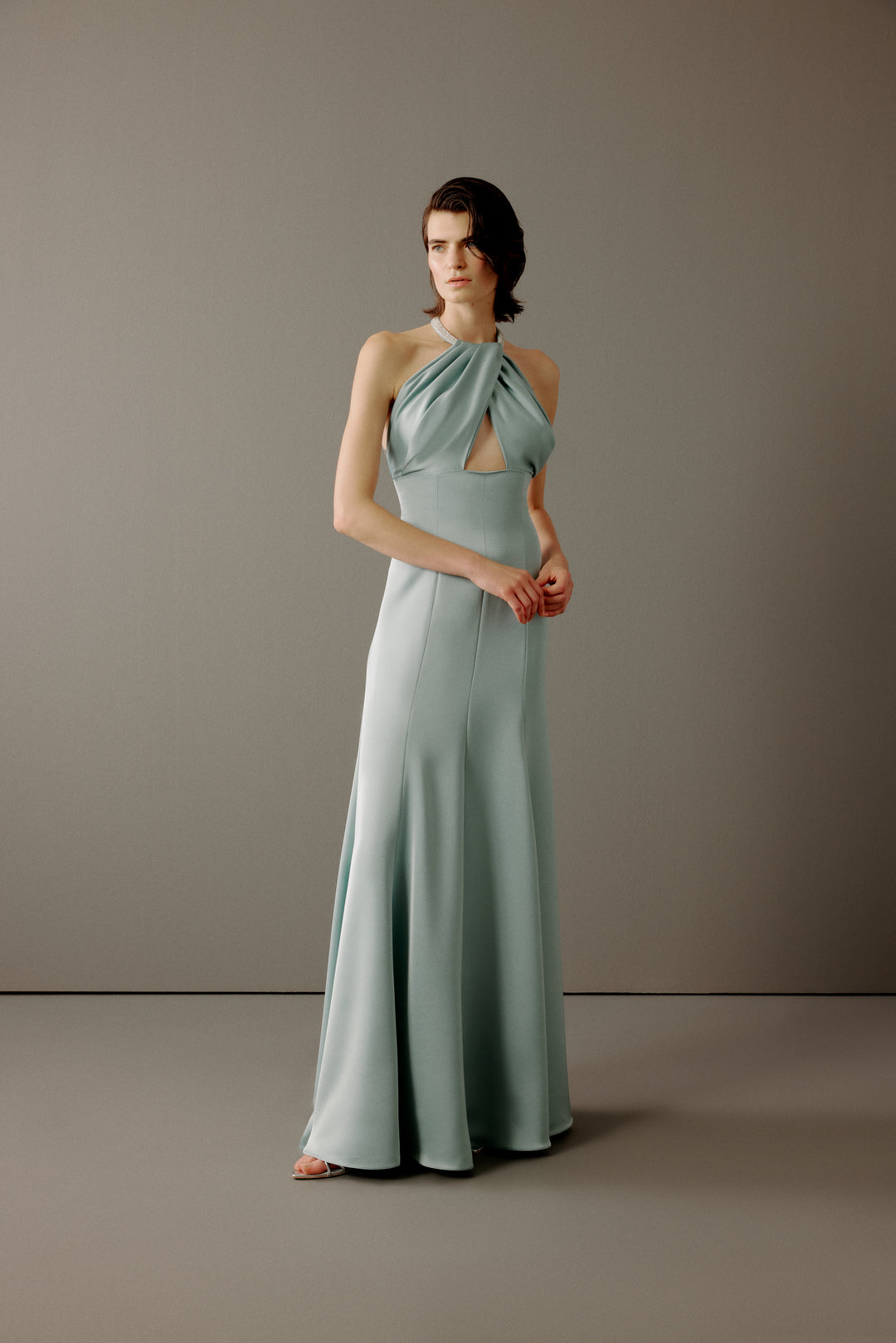 Cut Out Front Halter Neck Dress With Necklace Detail Dilek Hanif Cut Out Front Halter Neck Dress With Necklace Detail Dilek Hanif