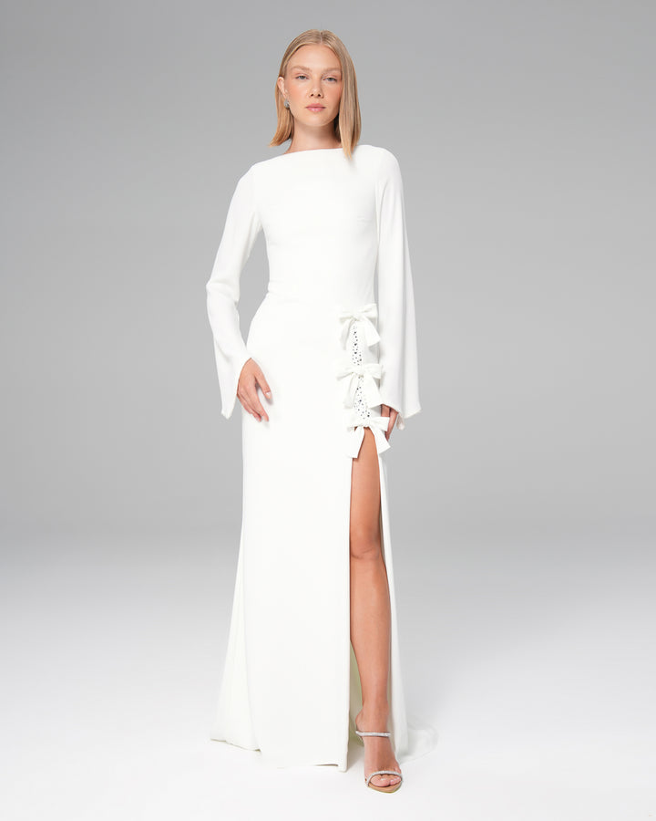 Bow Detailed Full Sleeve Dress
