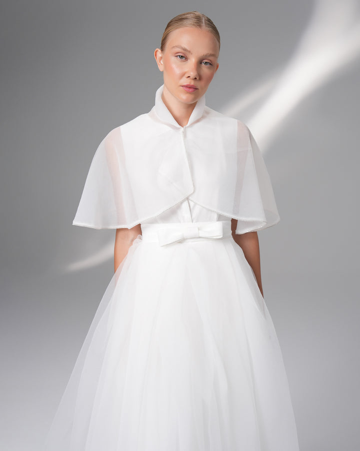 Belt Detailed Gown with Cape
