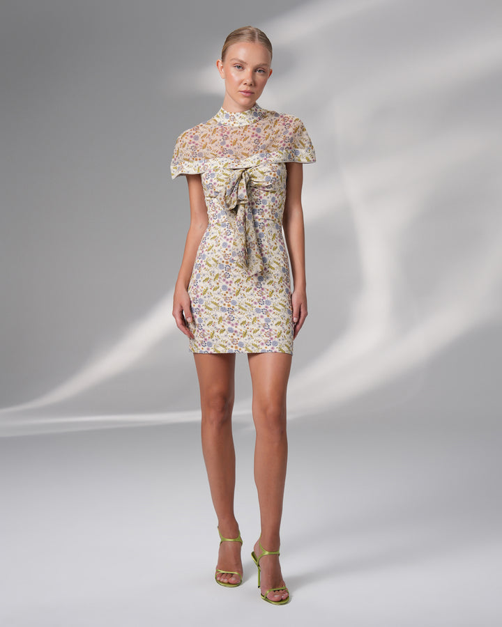 Printed Mini Dress with Cape